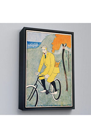 Ahşap Çerçeveli Edward Penfield - Bisikletli Sarı Takım Elbiseli Adam Tablosu-8044