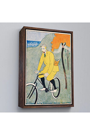 Ahşap Çerçeveli Edward Penfield - Bisikletli Sarı Takım Elbiseli Adam Tablosu-8044