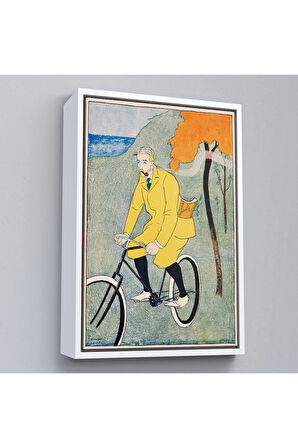 Ahşap Çerçeveli Edward Penfield - Bisikletli Sarı Takım Elbiseli Adam Tablosu-8044