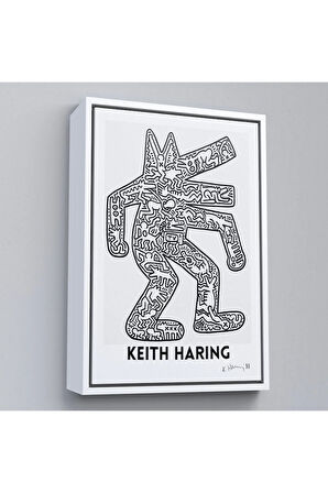 Ahşap Çerçeveli Keith Haring - Köpek Tablosu - Dog-8047