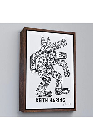 Ahşap Çerçeveli Keith Haring - Köpek Tablosu - Dog-8047