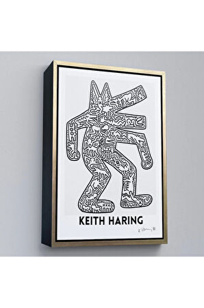 Ahşap Çerçeveli Keith Haring - Köpek Tablosu - Dog-8047
