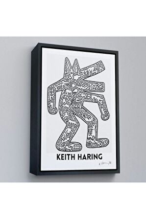 Ahşap Çerçeveli Keith Haring - Köpek Tablosu - Dog-8047