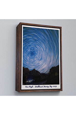 Ahşap Çerçeveli Vincent Van Gogh - Parlak Yıldızlı Gökyüzü Tablo - Brillant Starry Sky-8049