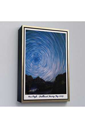 Ahşap Çerçeveli Vincent Van Gogh - Parlak Yıldızlı Gökyüzü Tablo - Brillant Starry Sky-8049
