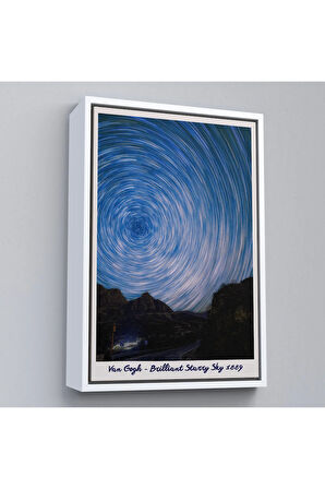 Ahşap Çerçeveli Vincent Van Gogh - Parlak Yıldızlı Gökyüzü Tablo - Brillant Starry Sky-8049