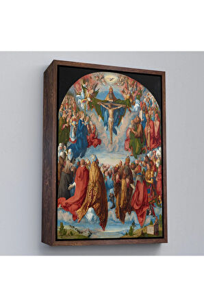Ahşap Çerçeveli Albrecht Dürer - Üçlü Birliğin Hayranlığı Tablo - Adoration Of The Trinity-8054