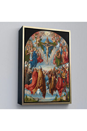 Ahşap Çerçeveli Albrecht Dürer - Üçlü Birliğin Hayranlığı Tablo - Adoration Of The Trinity-8054
