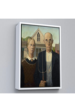 Ahşap Çerçeveli Grant Wood - Soyal Gerçeklik I American Gotik Tablosu - Social Realism-8059