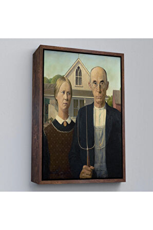 Ahşap Çerçeveli Grant Wood - Soyal Gerçeklik I American Gotik Tablosu - Social Realism-8059
