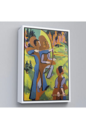 Ahşap Çerçeveli Ernst Ludwig Kirchner - Okçular Tablosu - Archers-8064