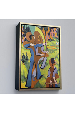 Ahşap Çerçeveli Ernst Ludwig Kirchner - Okçular Tablosu - Archers-8064