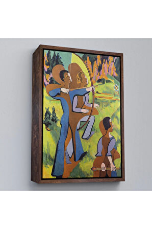 Ahşap Çerçeveli Ernst Ludwig Kirchner - Okçular Tablosu - Archers-8064