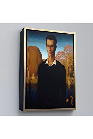 Ahşap Çerçeveli Grant Wood - Arnold Pyle İki Zayıf Adamla Nehrin Önünde Tablosu-8065