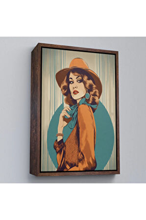 Ahşap Çerçeveli Güzel Retro Kadın Tablosu-8069