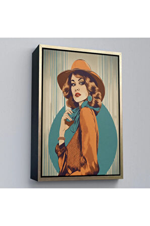 Ahşap Çerçeveli Güzel Retro Kadın Tablosu-8069