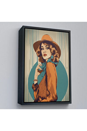 Ahşap Çerçeveli Güzel Retro Kadın Tablosu-8069