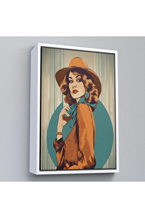 Ahşap Çerçeveli Güzel Retro Kadın Tablosu-8069