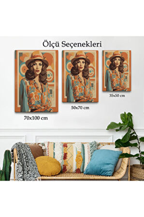 Şapkalı Güzel Retro Kadın Tablosu-8070