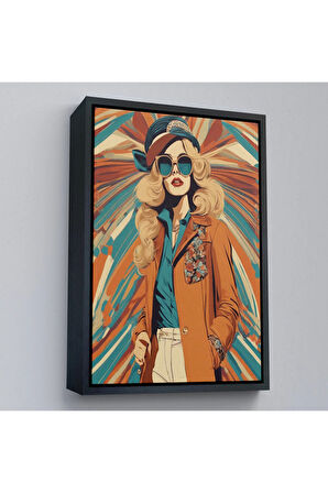 Ahşap Çerçeveli Şapkalı Güzel Retro Kadın Tablosu-8071