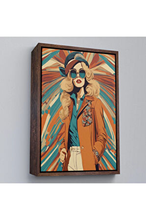 Ahşap Çerçeveli Şapkalı Güzel Retro Kadın Tablosu-8071