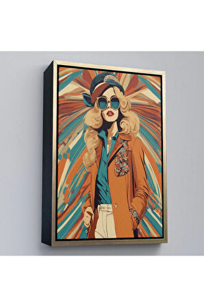 Ahşap Çerçeveli Şapkalı Güzel Retro Kadın Tablosu-8071