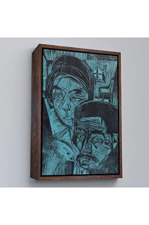 Ahşap Çerçeveli Ernst Ludwig Kirchner - Kulübedeki Köylü Çift Tablosu-8078