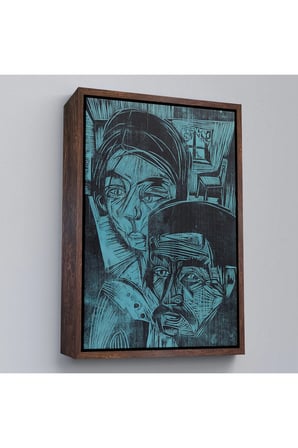 Ahşap Çerçeveli Ernst Ludwig Kirchner - Kulübedeki Köylü Çift Tablosu-8078