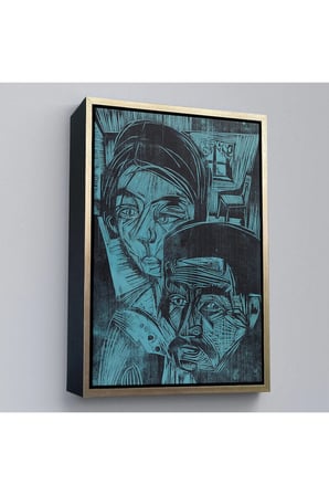 Ahşap Çerçeveli Ernst Ludwig Kirchner - Kulübedeki Köylü Çift Tablosu-8078