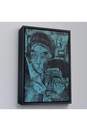 Ahşap Çerçeveli Ernst Ludwig Kirchner - Kulübedeki Köylü Çift Tablosu-8078
