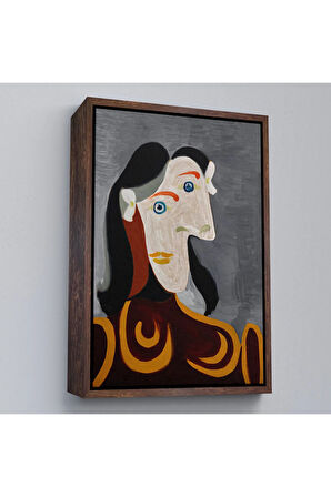 Ahşap Çerçeveli Pablo Picasso - Kahverengi Elbiseli Kadının Büst Tablosu-8086