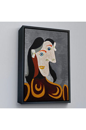 Ahşap Çerçeveli Pablo Picasso - Kahverengi Elbiseli Kadının Büst Tablosu-8086