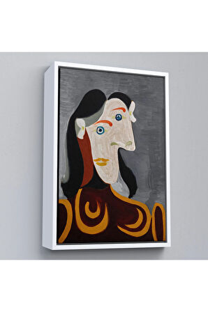 Ahşap Çerçeveli Pablo Picasso - Kahverengi Elbiseli Kadının Büst Tablosu-8086