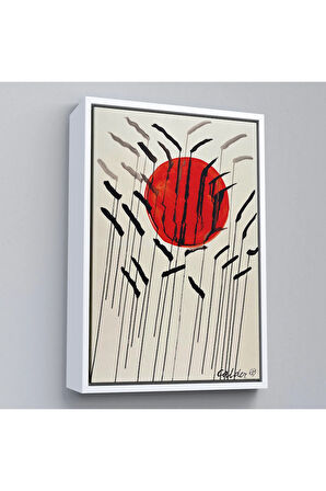 Ahşap Çerçeveli Alexander Calder - Kızıl Güneş Ve Uzun Otlar Tablosu - Cattails With Red Sun-8090
