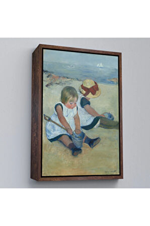 Ahşap Çerçeveli Mary Cassatt - Sahilde Oynayan Çocuklar Tablo-8092