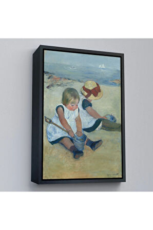 Ahşap Çerçeveli Mary Cassatt - Sahilde Oynayan Çocuklar Tablo-8092
