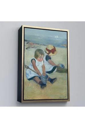 Ahşap Çerçeveli Mary Cassatt - Sahilde Oynayan Çocuklar Tablo-8092