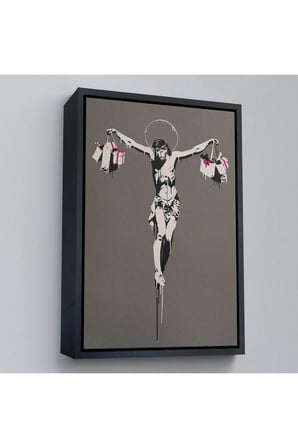 Ahşap Çerçeveli Alışveriş Torbalı İsa Tablosu - Christ With Shopping Bags-8094