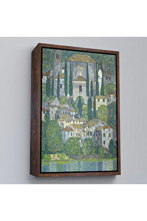 Ahşap Çerçeveli Gustav Klimt - Cassone'Deki Kilise Selvili Manzara Tablosu-8095