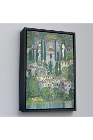 Ahşap Çerçeveli Gustav Klimt - Cassone'Deki Kilise Selvili Manzara Tablosu-8095