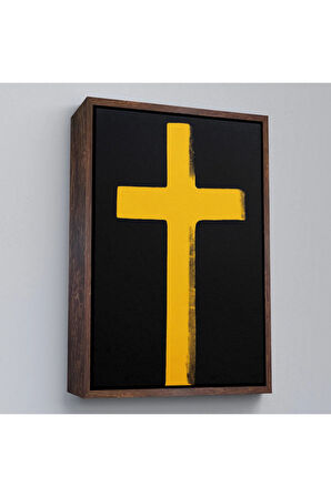 Ahşap Çerçeveli Sarı Haç Tablosu - Cross-8105