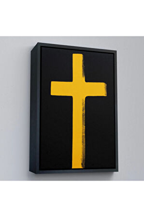 Ahşap Çerçeveli Sarı Haç Tablosu - Cross-8105