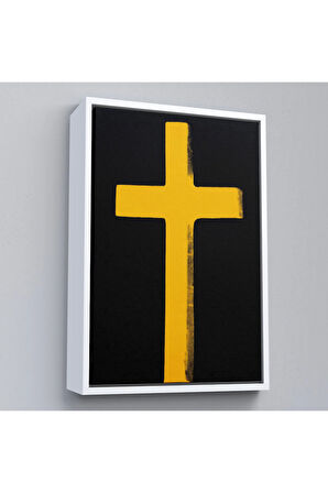 Ahşap Çerçeveli Sarı Haç Tablosu - Cross-8105