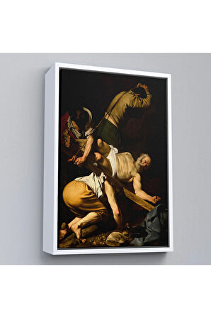 Ahşap Çerçeveli Caravaggio - Aziz Petrus'Un Çarmıha Gerilmesi Tablosu - Crucifixion Of Saint Peter-8106
