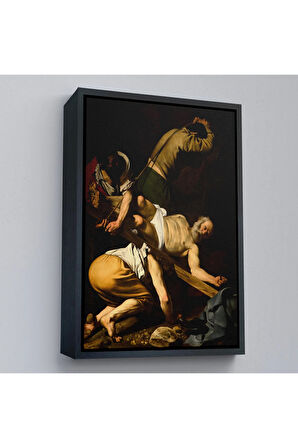 Ahşap Çerçeveli Caravaggio - Aziz Petrus'Un Çarmıha Gerilmesi Tablosu - Crucifixion Of Saint Peter-8106
