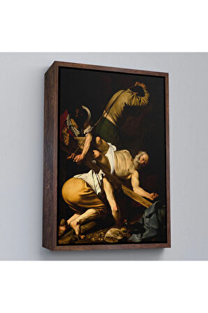 Ahşap Çerçeveli Caravaggio - Aziz Petrus'Un Çarmıha Gerilmesi Tablosu - Crucifixion Of Saint Peter-8106