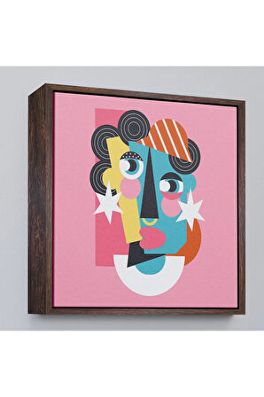 Ahşap Çerçeveli Pembe Renkli Soyut Kadın Portre Tablosu-8306