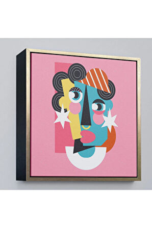 Ahşap Çerçeveli Pembe Renkli Soyut Kadın Portre Tablosu-8306