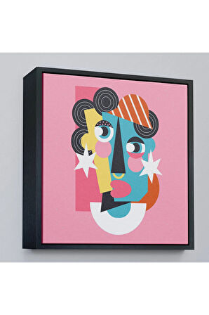 Ahşap Çerçeveli Pembe Renkli Soyut Kadın Portre Tablosu-8306