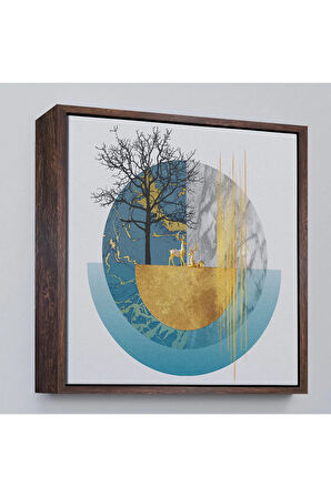 Ahşap Çerçeveli Soyut Geometri Ağaç Ve Geyik Tablosu-8309